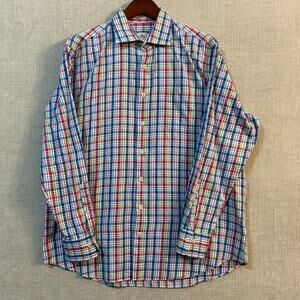 Peter Millar Mens XL 100 % Cotton Button Down Multi Color Plaid